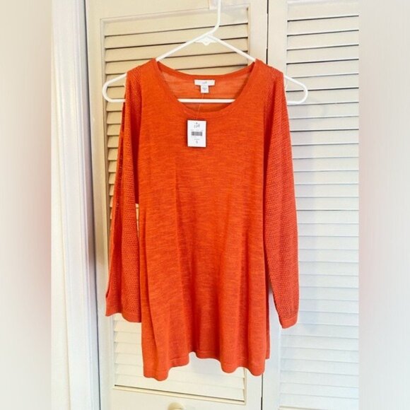 J Jill NWT "Zinnia" Tangerine Orange Linen Blend Cold Shoulder Sweater Size S - Picture 1 of 6